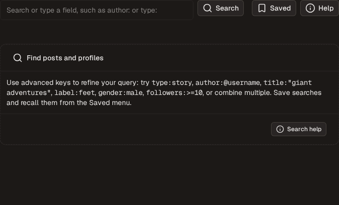 The search page with the query composer above the result filters and result list.